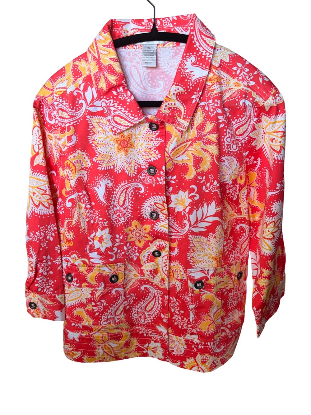 Draper’s & Damon’s XL Red Paisley Floral Cotton Stretch Button Front Jacket